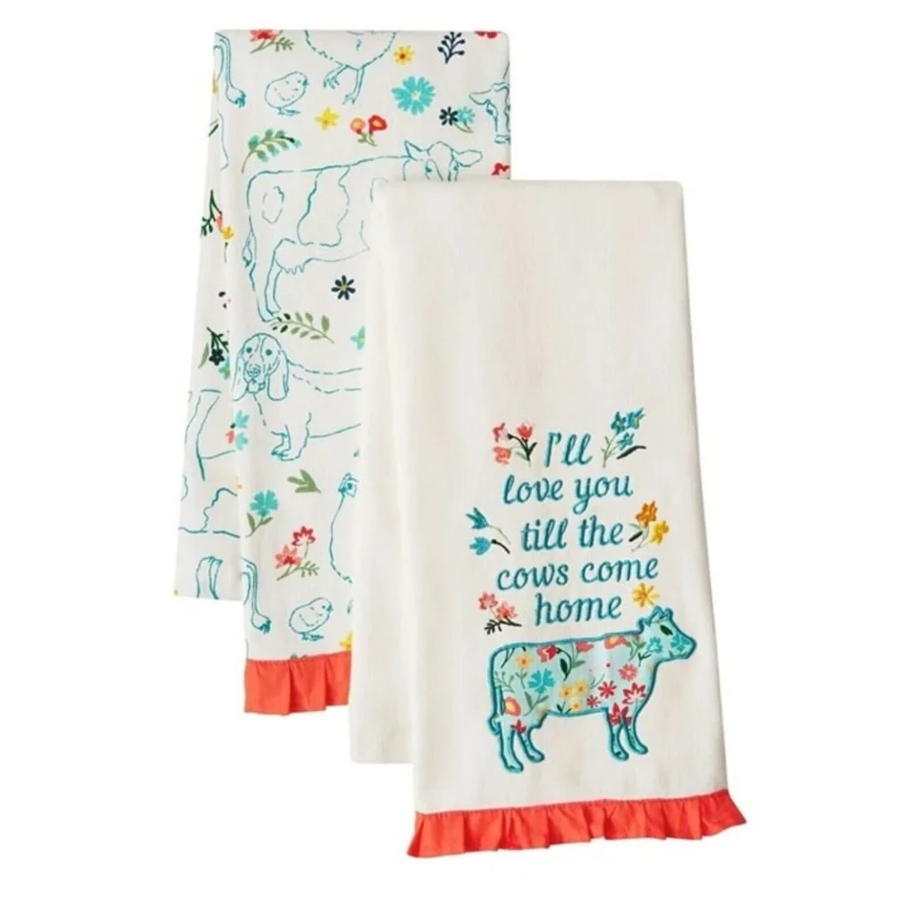 Animals Kitchen Towels Set of 2 The Pioneer Woman Cottage Core Cows 🐄🐄 Love 🥰